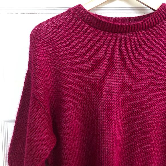 VTG Garland Knit Sweater L 70s 80s Raspberry Pink Boxy USA Made Minimalist - Picture 2 of 8